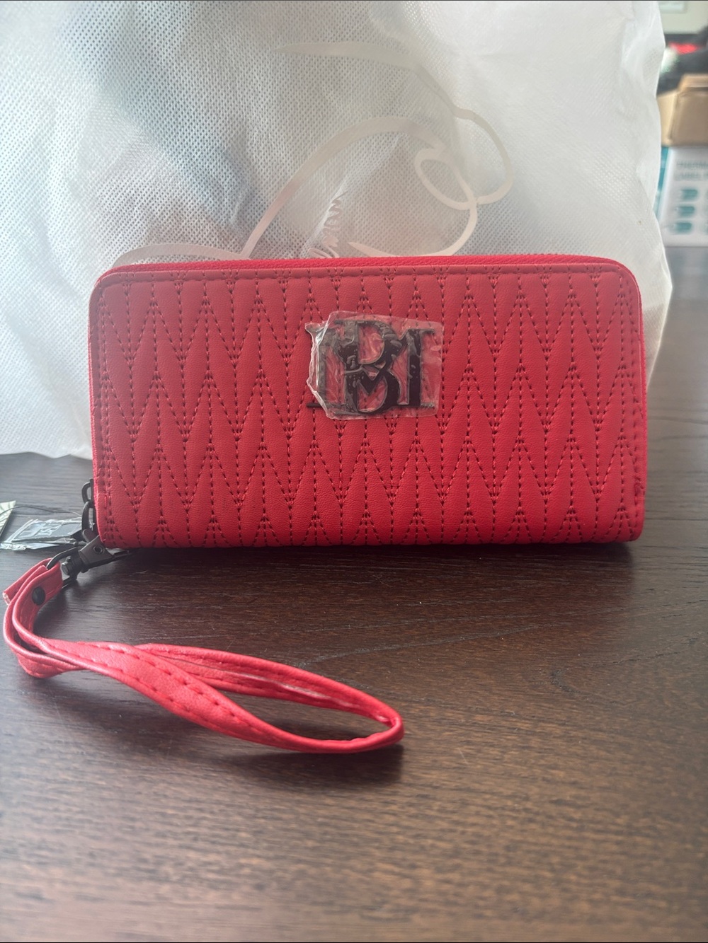 Badgley Mischka Red Quilted Wristlet Clutch
